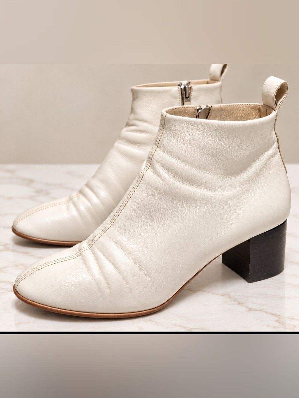 Everlane "The Day Boot" Bone Italian Glove Leather Ankle Boots Sz.6.5 Ret $278
